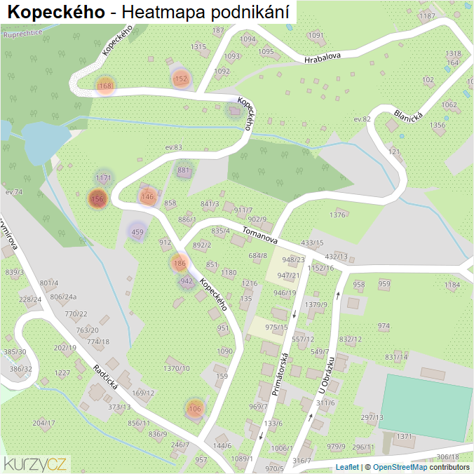 Mapa Kopeckého - Firmy v ulici.
