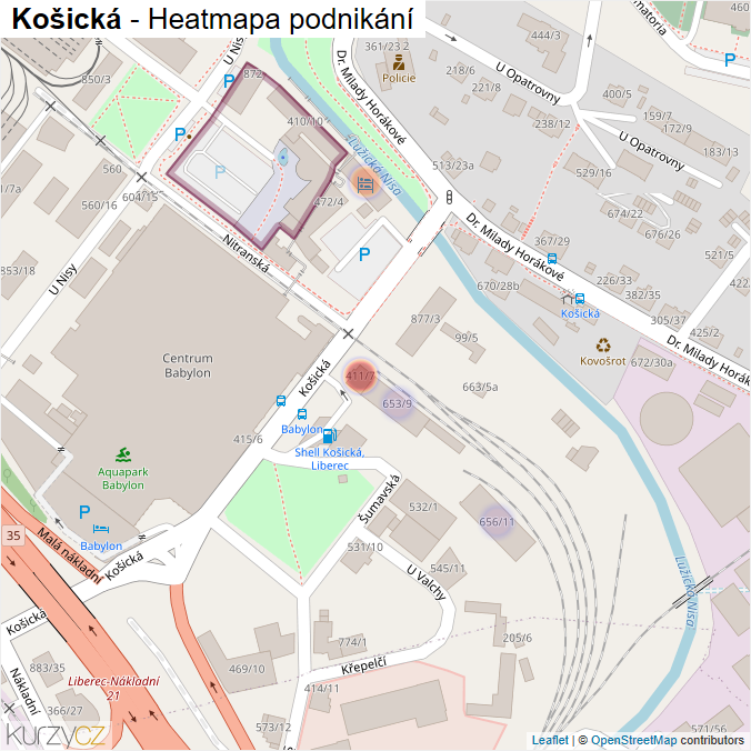 Mapa Košická - Firmy v ulici.