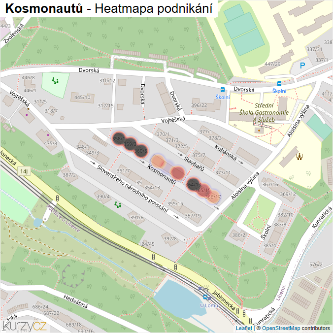Mapa Kosmonautů - Firmy v ulici.