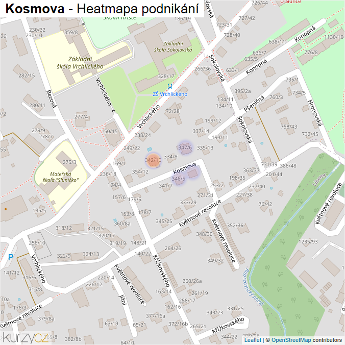 Mapa Kosmova - Firmy v ulici.