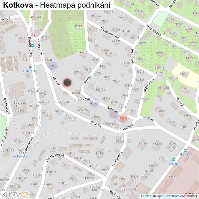 Mapa Kotkova - Firmy v ulici.