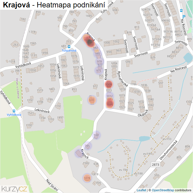 Mapa Krajová - Firmy v ulici.