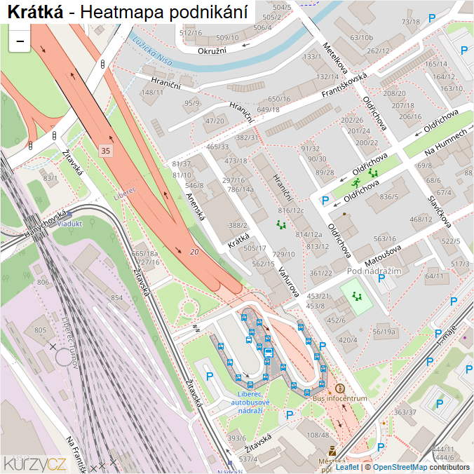 Mapa Krátká - Firmy v ulici.