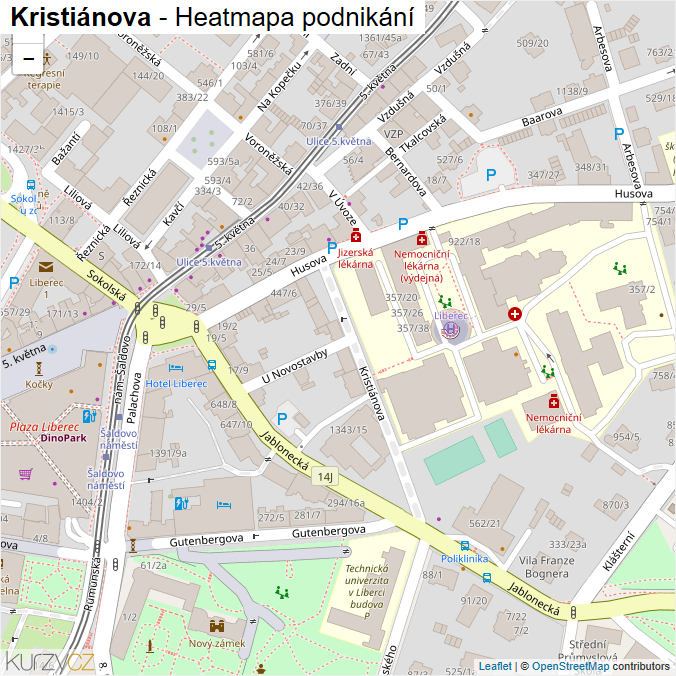 Mapa Kristiánova - Firmy v ulici.
