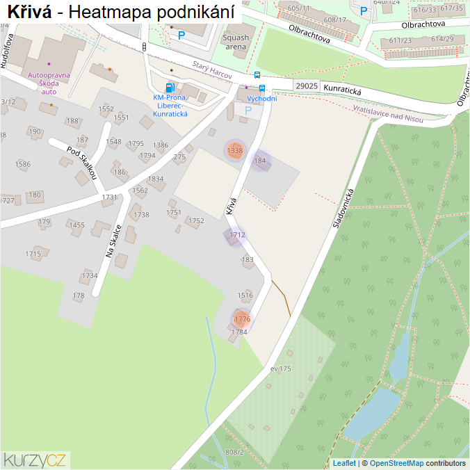 Mapa Křivá - Firmy v ulici.