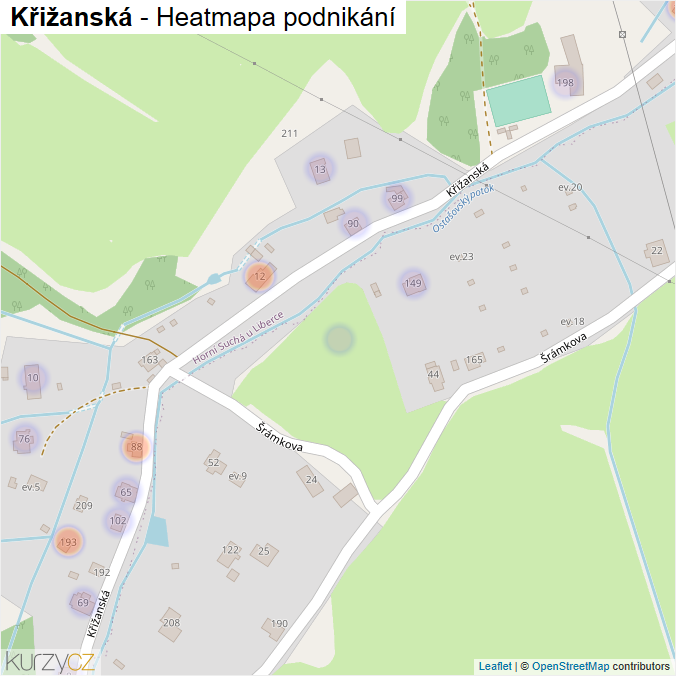 Mapa Křižanská - Firmy v ulici.