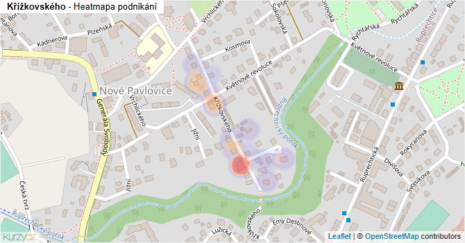 Křížkovského - mapa podnikání