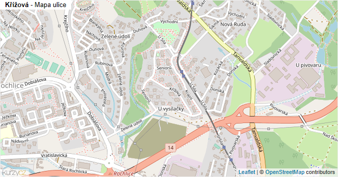 Křížová - mapa ulice