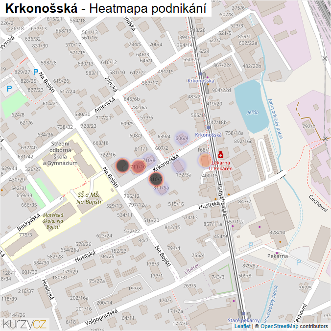 Mapa Krkonošská - Firmy v ulici.
