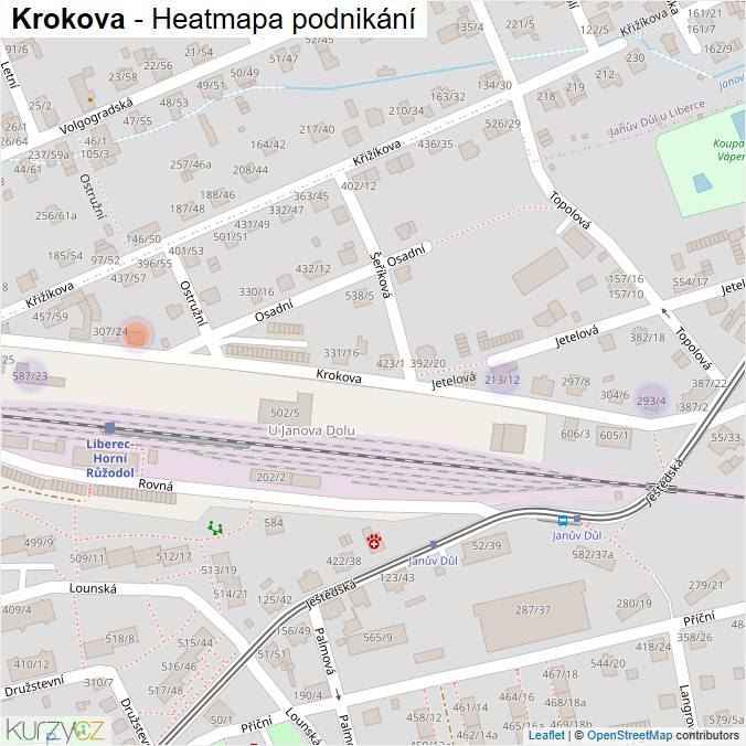 Mapa Krokova - Firmy v ulici.
