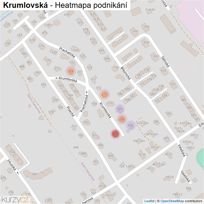 Mapa Krumlovská - Firmy v ulici.