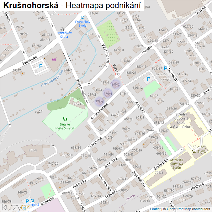 Mapa Krušnohorská - Firmy v ulici.