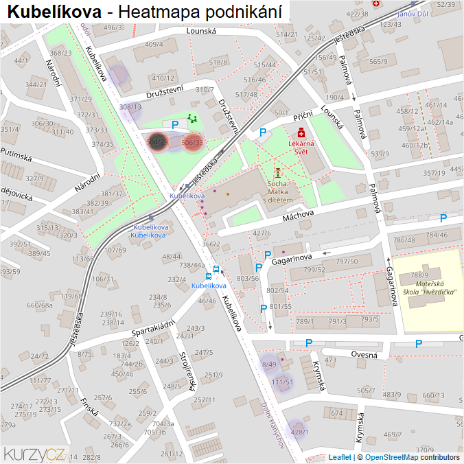 Mapa Kubelíkova - Firmy v ulici.