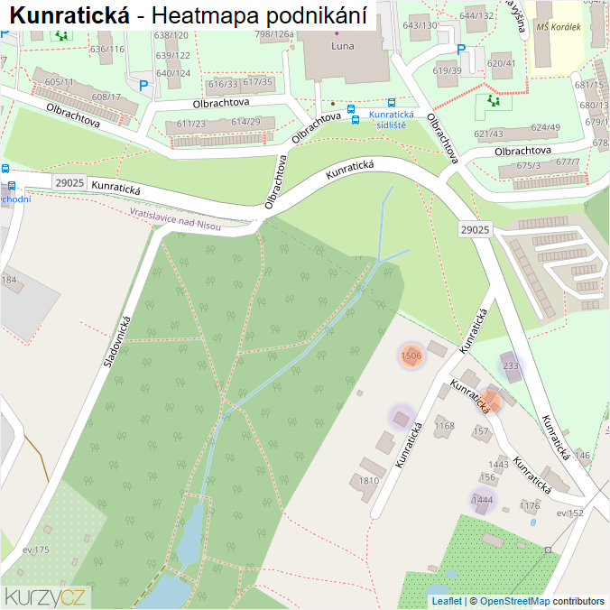 Mapa Kunratická - Firmy v ulici.