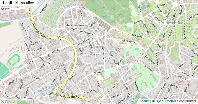 Legií - mapa ulice