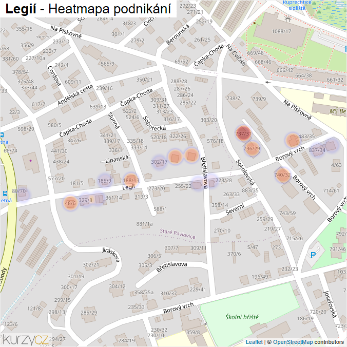 Mapa Legií - Firmy v ulici.