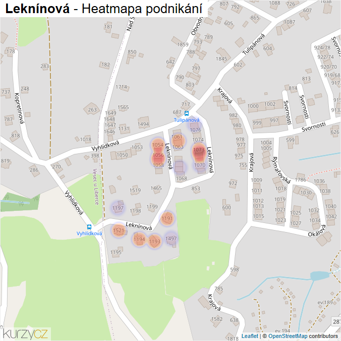 Mapa Leknínová - Firmy v ulici.