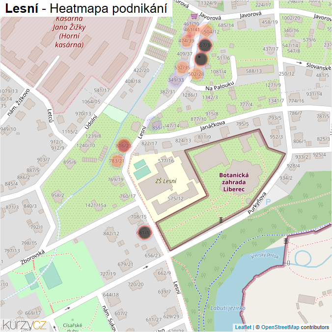 Mapa Lesní - Firmy v ulici.