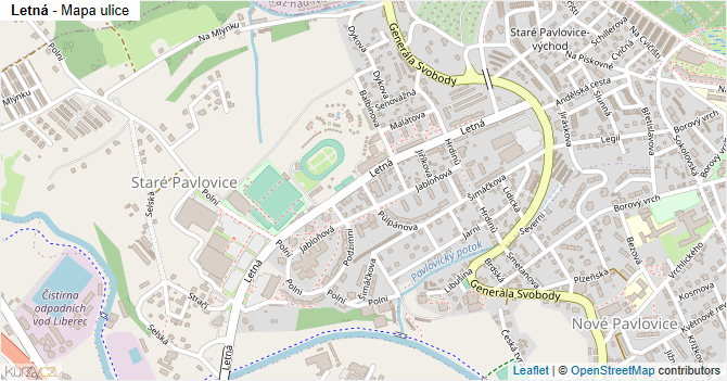 Letná - mapa ulice