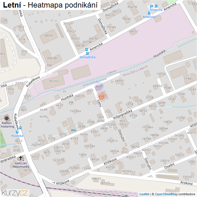 Mapa Letní - Firmy v ulici.