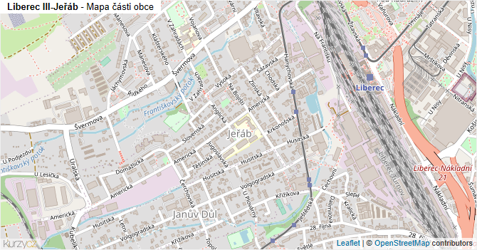 Liberec III-Jeřáb - mapa části obce