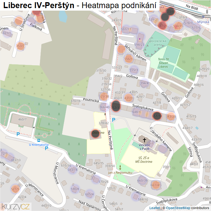 Mapa Liberec IV-Perštýn - Firmy v části obce.