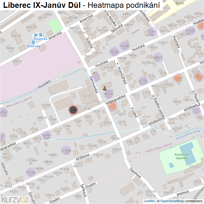 Mapa Liberec IX-Janův Důl - Firmy v části obce.
