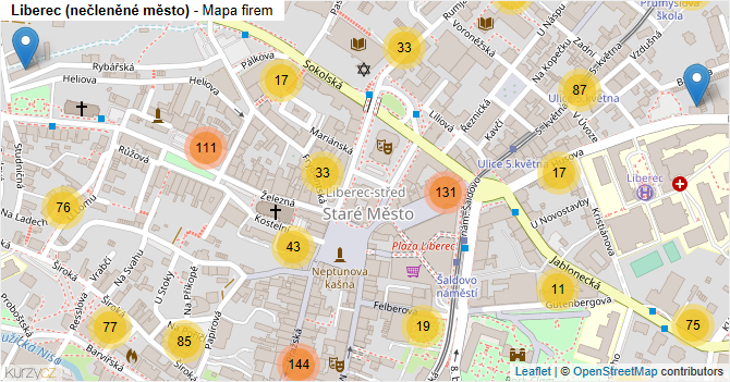 Liberec (nečleněné město) - mapa firem