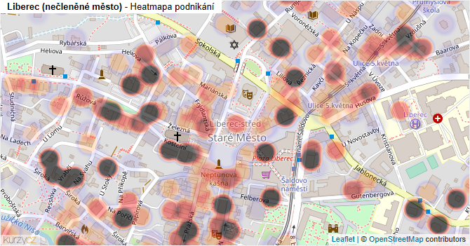 Liberec (nečleněné město) - mapa podnikání