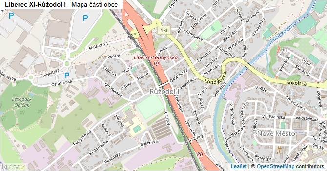 Liberec XI-Růžodol I - mapa části obce