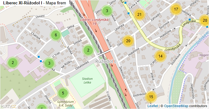 Liberec XI-Růžodol I - mapa firem