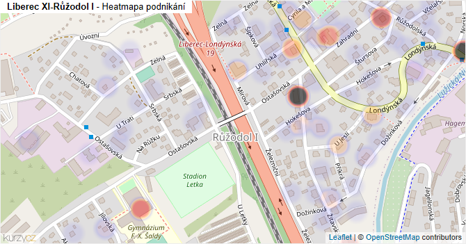Liberec XI-Růžodol I - mapa podnikání