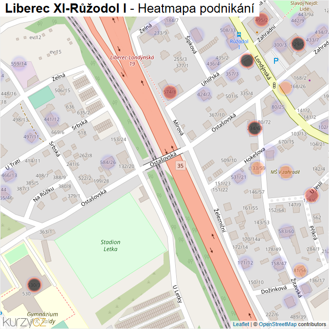 Mapa Liberec XI-Růžodol I - Firmy v části obce.