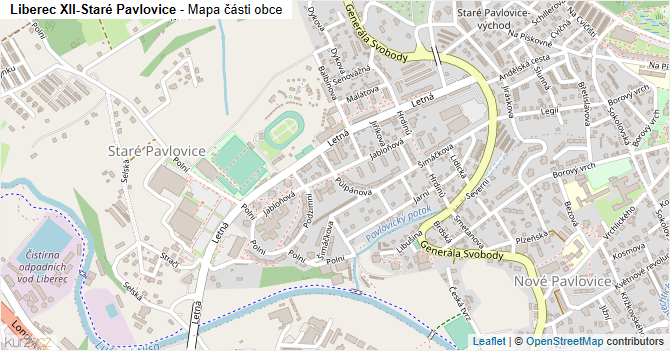 Liberec XII-Staré Pavlovice - mapa části obce