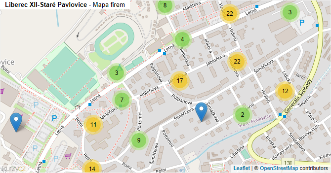 Liberec XII-Staré Pavlovice - mapa firem
