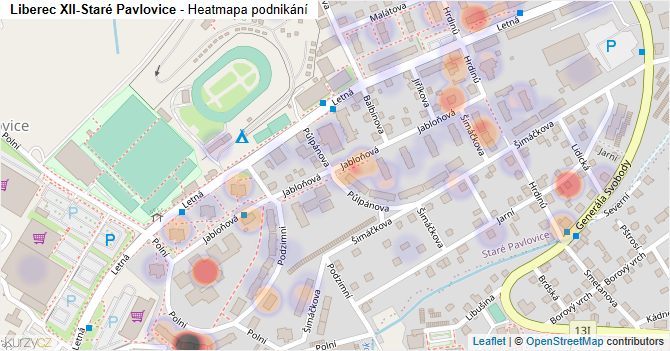 Liberec XII-Staré Pavlovice - mapa podnikání