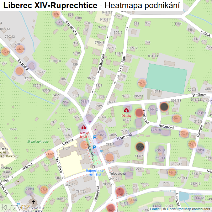 Mapa Liberec XIV-Ruprechtice - Firmy v části obce.