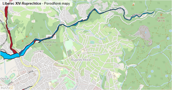 Liberec XIV-Ruprechtice - záplavové mapy stoleté vody
