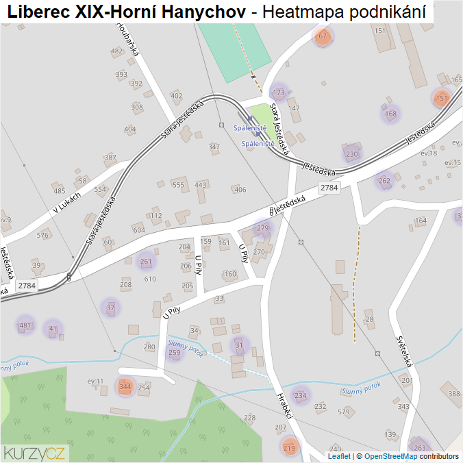 Mapa Liberec XIX-Horní Hanychov - Firmy v části obce.