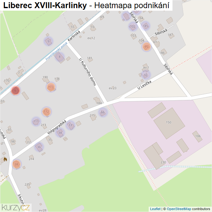 Mapa Liberec XVIII-Karlinky - Firmy v části obce.