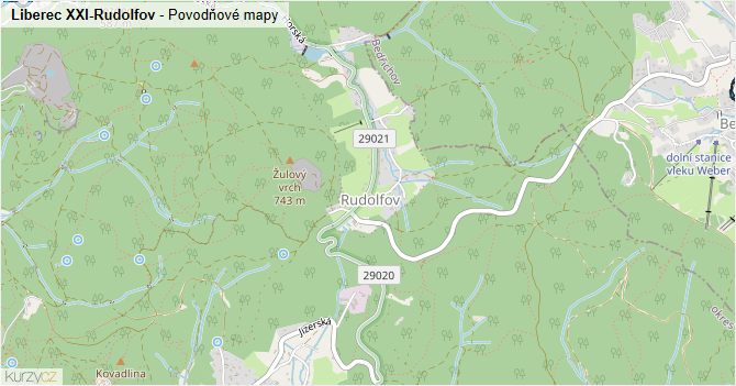 Liberec XXI-Rudolfov - záplavové mapy stoleté vody