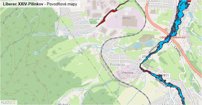 Liberec XXIV-Pilínkov - záplavové mapy stoleté vody