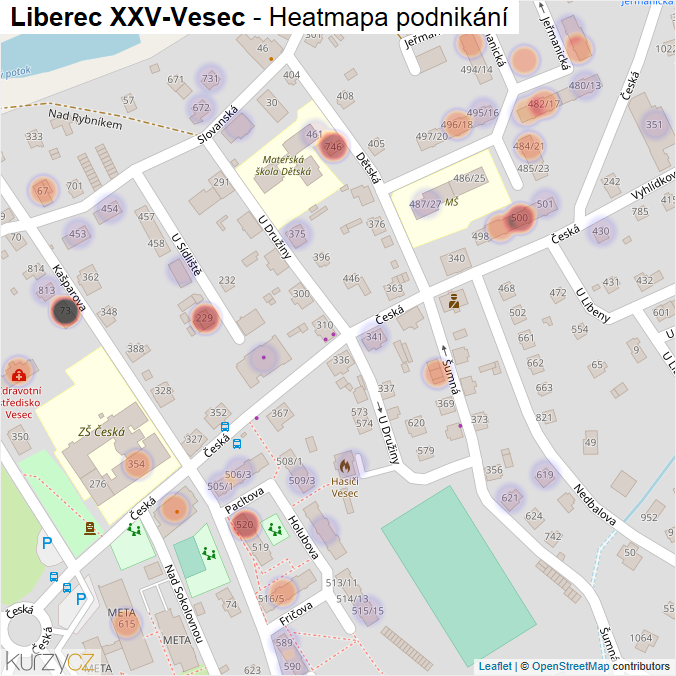 Mapa Liberec XXV-Vesec - Firmy v části obce.