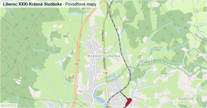 Liberec XXXI-Krásná Studánka - záplavové mapy stoleté vody