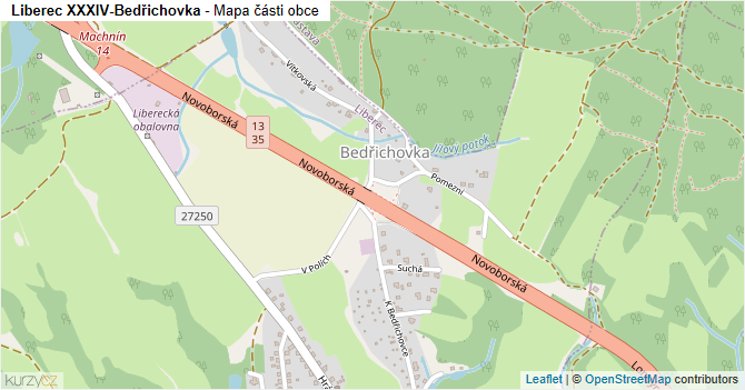 Liberec XXXIV-Bedřichovka - mapa části obce