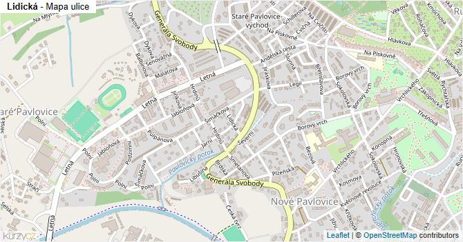 Lidická - mapa ulice