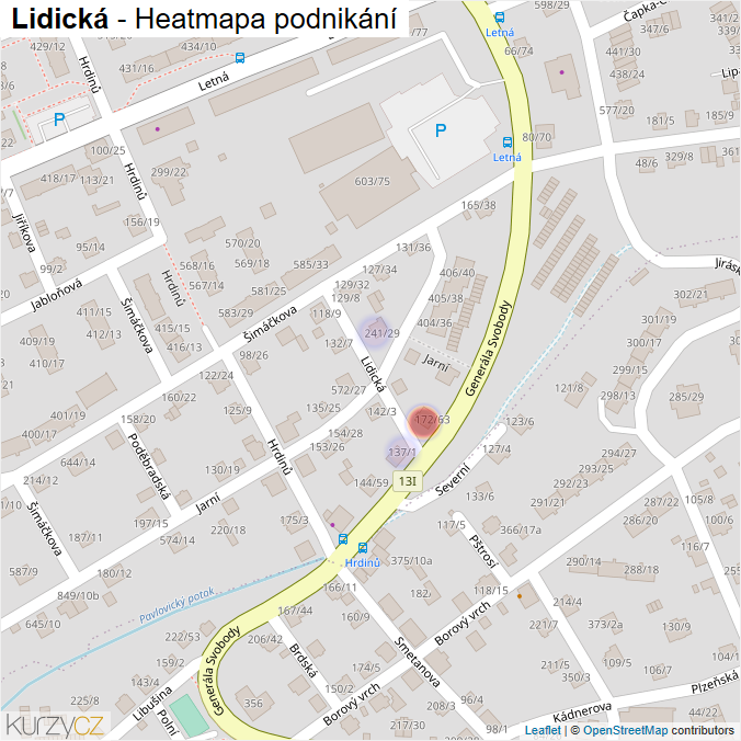 Mapa Lidická - Firmy v ulici.