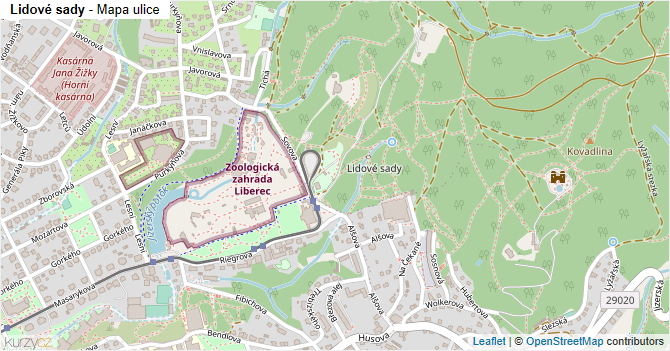 Lidové sady - mapa ulice