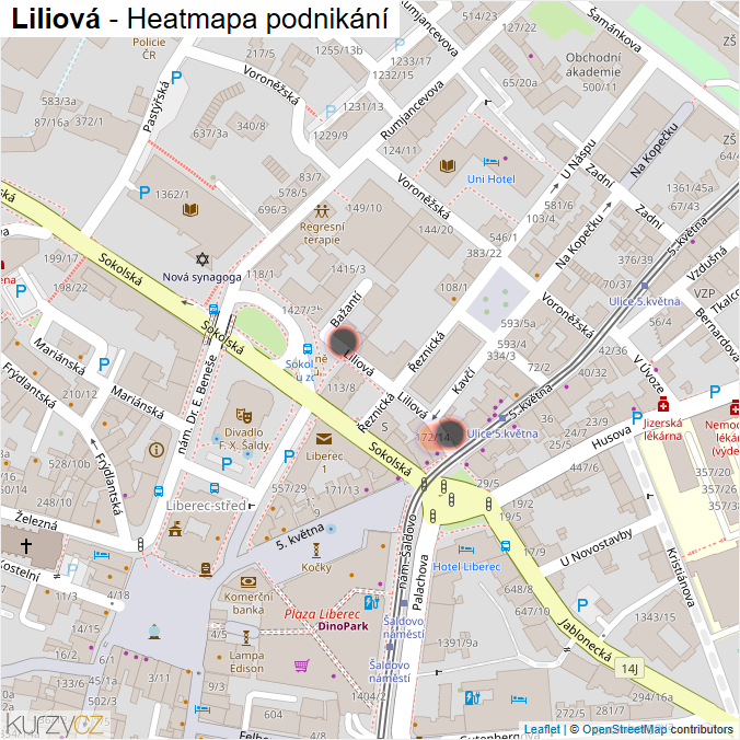 Mapa Liliová - Firmy v ulici.
