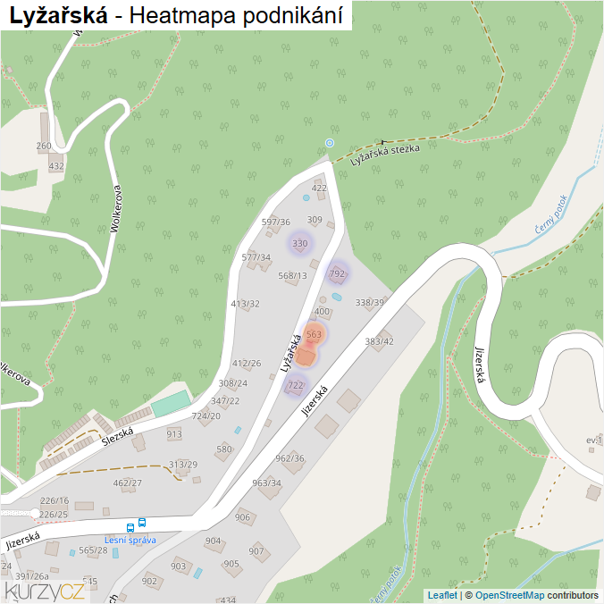 Mapa Lyžařská - Firmy v ulici.